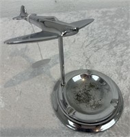 Nickel Plated Ashtray With WWII Spitfire Plane