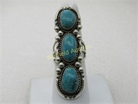Sterling Southwestern Turquoise Long Ring, Sz. 8,