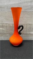 Vintage Orange Vase With Black Handle 8.5"