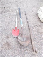 Heavy Duty Pry Bar, (2) Pointed Nose Shovels,