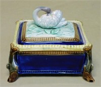 Victorian Majolica Swan Finial Sardine Box.