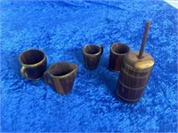 Small wood butter churn & wooden cups