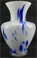 Cobalt and White Glass Vase with Flared Top
