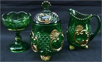 3 Green Glass Vessels with Gilt Decoration