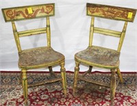 Pair of Two Paint Decorated Chairs, Slat Back