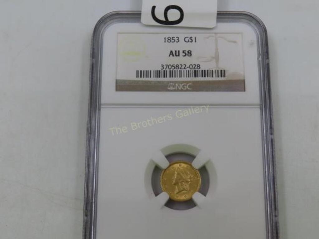 1853 $1 Gold Coin, Graded AU58 ***TAX EXEMPT***