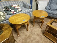 Pair Of Modern Oak Queen Anne Style End Tables