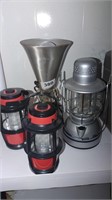 lamp & 3 battery operated lanterns
