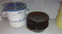 Crock-pot and 2 amber casserole dishes with lids