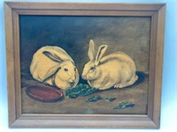 Framed 11x14” Rabbits Painting On Canvas
