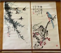 Vintage lot of 2 Painting on rice paper