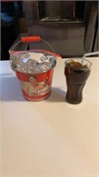 Coca Cola Ice Bucket with Fake Ice and Glass with