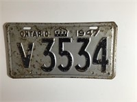 1947 V ONTARIO LICENSE PLATE