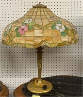 Leaded Glass Table Lamp With Brass Base