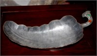 Antique Chinese E. 20th C. Pewter Leaf Dish