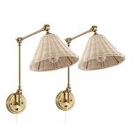 (2 Pack) - WINGBO Wall Sconce Rattan Wrapped Wall