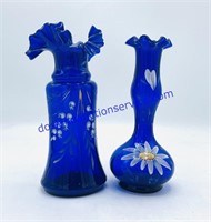 Pair of Cobalt Blue Painted Scalloped Vases