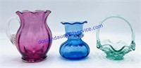 Small Glass Pitcher, Vase & Basket