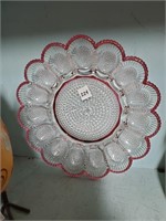 Clear & Cranberry Egg Plate