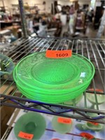 LOT OF GREEN CARNIVAL GLASS SAUCERS