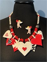 Ruby Z Heart Motif Necklace W Cupid Earrings