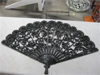 Black Tone Pierced Resin Floral & Foliated Fan