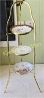 antique brass afternoon tea / cake stand limoge t!