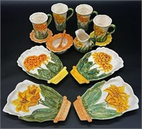 Vtg Ardalt Japan Yellow Floral Luncheon Set