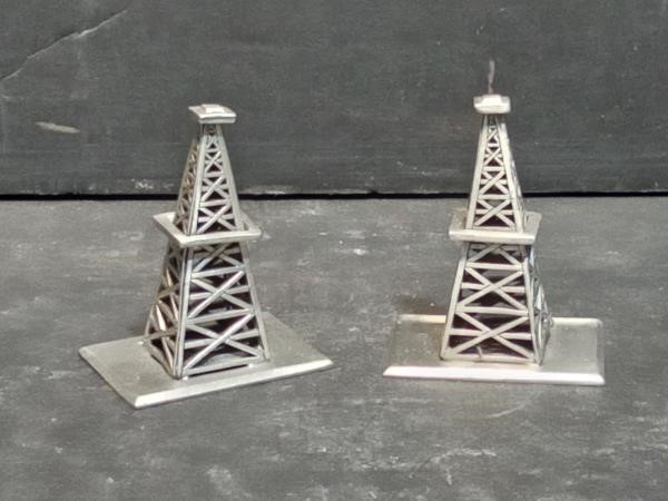 2 miniature pewter Oil Wells