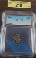 1916 Barber Dime  icg- f -12