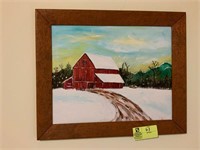 hay barn winter scene by b. bailes 24" x 20"