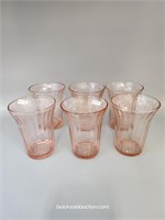 6 Depression Glass Cherry Blossom Tumblers 4 1/4"H
