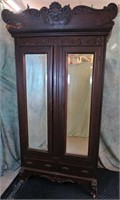 VINTAGE DOUBLE DOOR ARMOIRE WITH BEVELED MIRRORS
