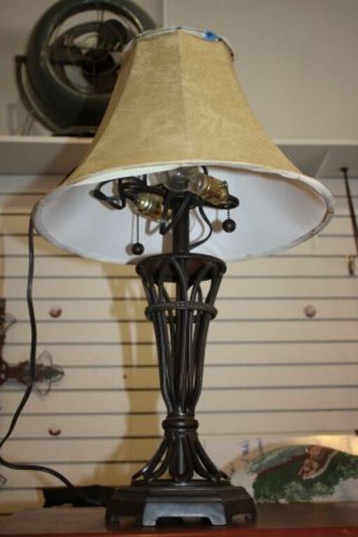 METAL BASED DUAL BULB TABLE LAMP-NEEDS NEW SHADE