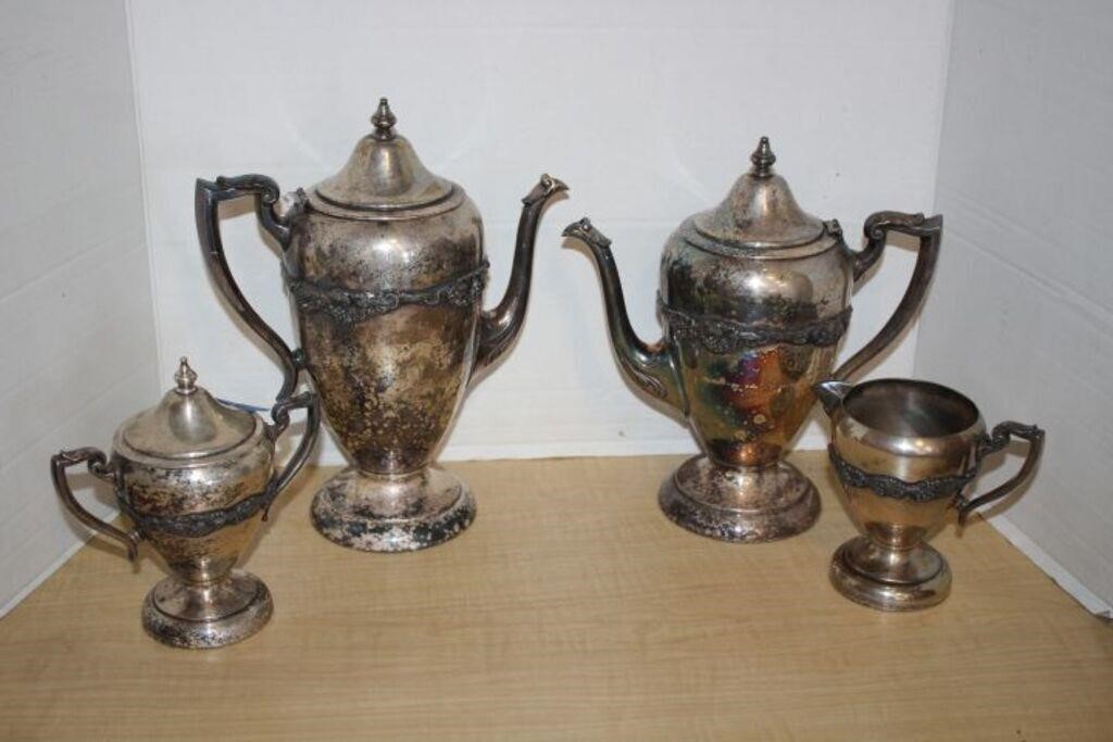 4 PIECES SILVER ON COPPER TEA SET