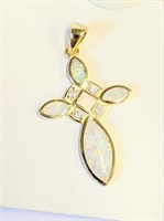 .925 Silver/GP Opal Cross Charm/Pendant   O