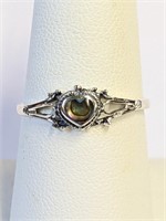 .925 Silver Abalone Shell Heart Ring Sz 7  A