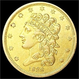 1838 $5 Gold Half Eagle CLOSELY UNCIRCULATED