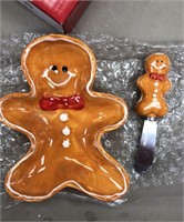 New Kirklands gingerbread man dish w/spreader