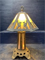 ANTIQUE STAINED GLASS TABLE LAMP WORKING