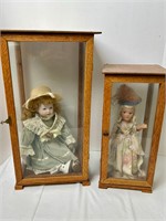 (2) ANTQ DOLLS IN WOOD/GLASS DISPLAY CASES