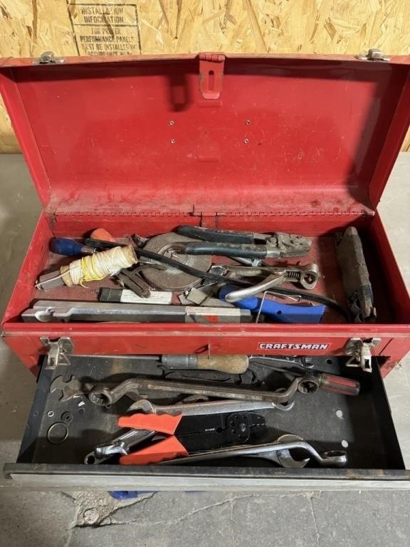 Craftsman metal tool box w/ misc. tools inside