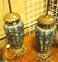 PAIR OF 19th C. JAPANESE CLOISONNE JAR LAMPS
