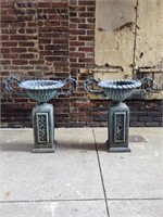 After J.W. Fiske Cast Aluminum Garden Urns