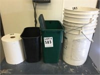 Lot of Buckets and Trash Cans
