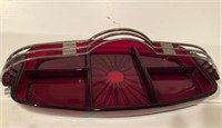 Vintage Red Glass Relish Tray with Removable Metal