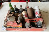 COKE Crate and misc bottles & OLD COKE CAN