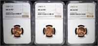 1946-S, 1948-S, 1954-S LINCOLN CENTS NGC MS66 RD