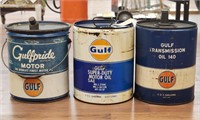 (3) "Gulf" 5GAL Motor & Transmission Oil Cans