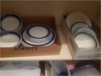 18+pc White / Blue Trim Dishes